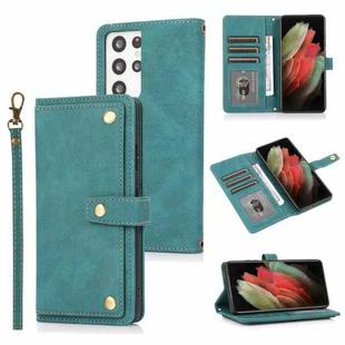 For Samsung Galaxy S21 Ultra 5G PU + TPU Horizontal Flip Leather Case with Holder & Card Slot & Wallet & Lanyard(Lake Blue)
