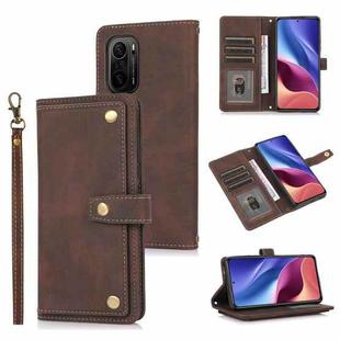 For Xiaomi Redmi K40 PU + TPU Horizontal Flip Leather Case with Holder & Card Slot & Wallet & Lanyard(Brown)