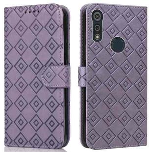 For Motorola Moto E6s 2020 Embossed Big Small Concentric Squares Pattern Horizontal Flip Leather Case with Card Slot & Holder & Wallet(Purple)