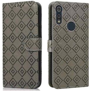 For Motorola Moto E6s 2020 Embossed Big Small Concentric Squares Pattern Horizontal Flip Leather Case with Card Slot & Holder & Wallet(Grey)