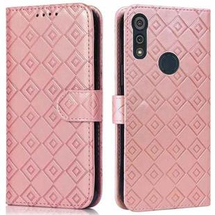 For Motorola Moto E6s 2020 Embossed Big Small Concentric Squares Pattern Horizontal Flip Leather Case with Card Slot & Holder & Wallet(Pink)