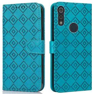 For Motorola Moto E6s 2020 Embossed Big Small Concentric Squares Pattern Horizontal Flip Leather Case with Card Slot & Holder & Wallet(Blue)