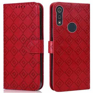 For Motorola Moto E6s 2020 Embossed Big Small Concentric Squares Pattern Horizontal Flip Leather Case with Card Slot & Holder & Wallet(Red)