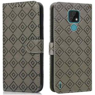 For Motorola Moto E7 2020 Embossed Big Small Concentric Squares Pattern Horizontal Flip Leather Case with Card Slot & Holder & Wallet(Grey)