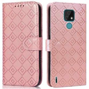 For Motorola Moto E7 2020 Embossed Big Small Concentric Squares Pattern Horizontal Flip Leather Case with Card Slot & Holder & Wallet(Pink)