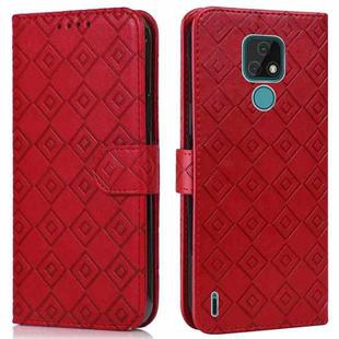 For Motorola Moto E7 2020 Embossed Big Small Concentric Squares Pattern Horizontal Flip Leather Case with Card Slot & Holder & Wallet(Red)