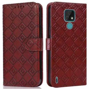 For Motorola Moto E7 2020 Embossed Big Small Concentric Squares Pattern Horizontal Flip Leather Case with Card Slot & Holder & Wallet(Brown)