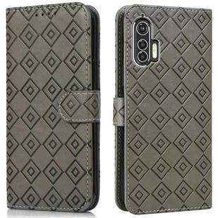 For Motorola Edge+ Embossed Big Small Concentric Squares Pattern Horizontal Flip Leather Case with Card Slot & Holder & Wallet(Grey)