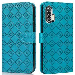 For Motorola Edge+ Embossed Big Small Concentric Squares Pattern Horizontal Flip Leather Case with Card Slot & Holder & Wallet(Blue)
