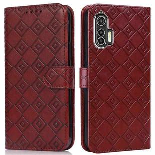 For Motorola Edge+ Embossed Big Small Concentric Squares Pattern Horizontal Flip Leather Case with Card Slot & Holder & Wallet(Brown)