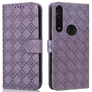 For Motorola Moto G8 Power/G8 Power US Version Embossed Big Small Concentric Squares Pattern Horizontal Flip Leather Case with Card Slot & Holder & Wallet(Purple)