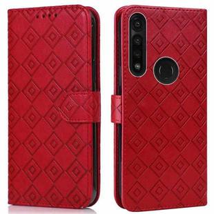 For Motorola Moto G8 Power/G8 Power US Version Embossed Big Small Concentric Squares Pattern Horizontal Flip Leather Case with Card Slot & Holder & Wallet(Red)