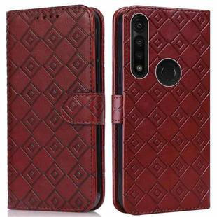 For Motorola Moto G8 Power/G8 Power US Version Embossed Big Small Concentric Squares Pattern Horizontal Flip Leather Case with Card Slot & Holder & Wallet(Brown)