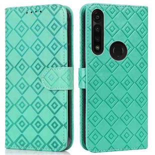 For Motorola Moto G8 Power/G8 Power US Version Embossed Big Small Concentric Squares Pattern Horizontal Flip Leather Case with Card Slot & Holder & Wallet(Green)