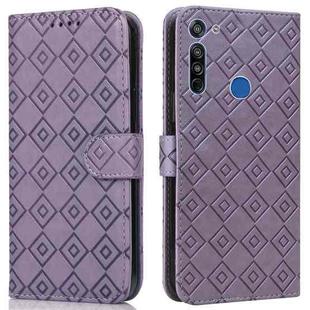 For Motorola Moto G8 / G Fast Embossed Big Small Concentric Squares Pattern Horizontal Flip Leather Case with Card Slot & Holder & Wallet(Purple)