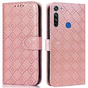 For Motorola Moto G8 / G Fast Embossed Big Small Concentric Squares Pattern Horizontal Flip Leather Case with Card Slot & Holder & Wallet(Pink)