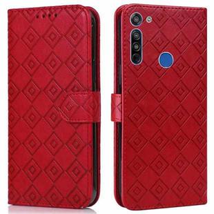 For Motorola Moto G8 / G Fast Embossed Big Small Concentric Squares Pattern Horizontal Flip Leather Case with Card Slot & Holder & Wallet(Red)