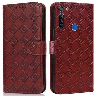 For Motorola Moto G8 / G Fast Embossed Big Small Concentric Squares Pattern Horizontal Flip Leather Case with Card Slot & Holder & Wallet(Brown)