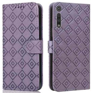 For Motorola Moto G8 Play / One Macro Embossed Big Small Concentric Squares Pattern Horizontal Flip Leather Case with Card Slot & Holder & Wallet(Purple)