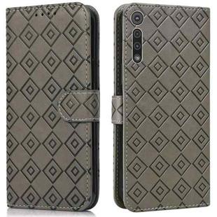 For Motorola Moto G8 Play / One Macro Embossed Big Small Concentric Squares Pattern Horizontal Flip Leather Case with Card Slot & Holder & Wallet(Grey)