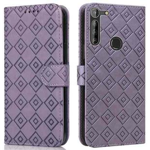 For Motorola Moto G8 Power Lite Embossed Big Small Concentric Squares Pattern Horizontal Flip Leather Case with Card Slot & Holder & Wallet(Purple)