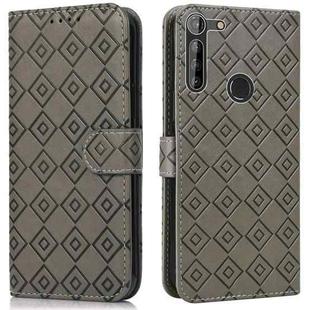 For Motorola Moto G8 Power Lite Embossed Big Small Concentric Squares Pattern Horizontal Flip Leather Case with Card Slot & Holder & Wallet(Grey)