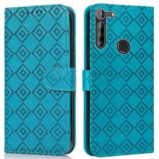 For Motorola Moto G8 Power Lite Embossed Big Small Concentric Squares Pattern Horizontal Flip Leather Case with Card Slot & Holder & Wallet(Blue)