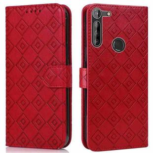 For Motorola Moto G8 Power Lite Embossed Big Small Concentric Squares Pattern Horizontal Flip Leather Case with Card Slot & Holder & Wallet(Red)