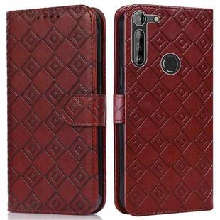 For Motorola Moto G8 Power Lite Embossed Big Small Concentric Squares Pattern Horizontal Flip Leather Case with Card Slot & Holder & Wallet(Brown)