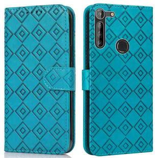 For Motorola Moto G8 Power EU Version Embossed Big Small Concentric Squares Pattern Horizontal Flip Leather Case with Card Slot & Holder & Wallet(Blue)