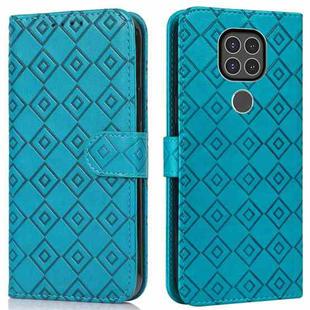 For Motorola Moto G9 / G9 Play / E7 Plus Embossed Big Small Concentric Squares Pattern Horizontal Flip Leather Case with Card Slot & Holder & Wallet(Blue)