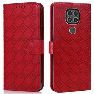 For Motorola Moto G9 / G9 Play / E7 Plus Embossed Big Small Concentric Squares Pattern Horizontal Flip Leather Case with Card Slot & Holder & Wallet(Red)