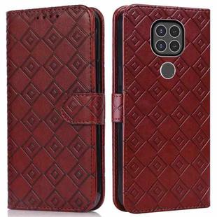 For Motorola Moto G9 / G9 Play / E7 Plus Embossed Big Small Concentric Squares Pattern Horizontal Flip Leather Case with Card Slot & Holder & Wallet(Brown)