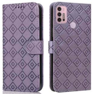 For Motorola Moto G10 / G20 / G30 Embossed Big Small Concentric Squares Pattern Horizontal Flip Leather Case with Card Slot & Holder & Wallet(Purple)