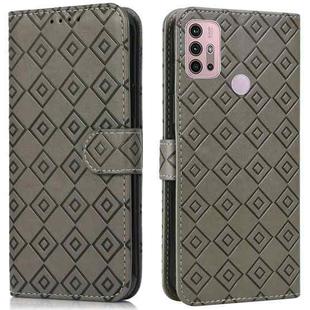 For Motorola Moto G10 / G20 / G30 Embossed Big Small Concentric Squares Pattern Horizontal Flip Leather Case with Card Slot & Holder & Wallet(Grey)
