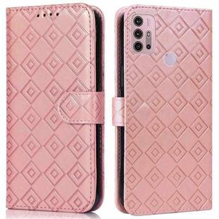 For Motorola Moto G10 / G20 / G30 Embossed Big Small Concentric Squares Pattern Horizontal Flip Leather Case with Card Slot & Holder & Wallet(Pink)