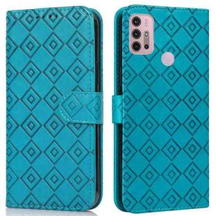 For Motorola Moto G10 / G20 / G30 Embossed Big Small Concentric Squares Pattern Horizontal Flip Leather Case with Card Slot & Holder & Wallet(Blue)