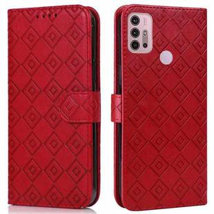 For Motorola Moto G10 / G20 / G30 Embossed Big Small Concentric Squares Pattern Horizontal Flip Leather Case with Card Slot & Holder & Wallet(Red)