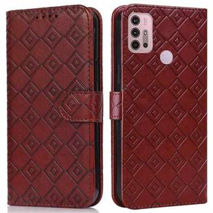 For Motorola Moto G10 / G20 / G30 Embossed Big Small Concentric Squares Pattern Horizontal Flip Leather Case with Card Slot & Holder & Wallet(Brown)