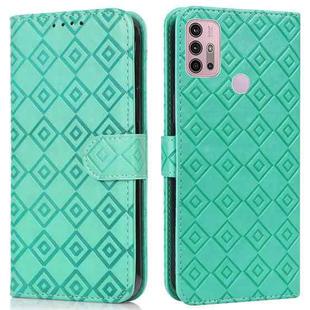 For Motorola Moto G10 / G20 / G30 Embossed Big Small Concentric Squares Pattern Horizontal Flip Leather Case with Card Slot & Holder & Wallet(Green)