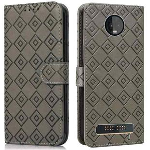 For Motorola Moto Z3 / Z3 Play Embossed Big Small Concentric Squares Pattern Horizontal Flip Leather Case with Card Slot & Holder & Wallet(Grey)