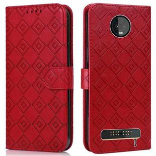 For Motorola Moto Z3 / Z3 Play Embossed Big Small Concentric Squares Pattern Horizontal Flip Leather Case with Card Slot & Holder & Wallet(Red)