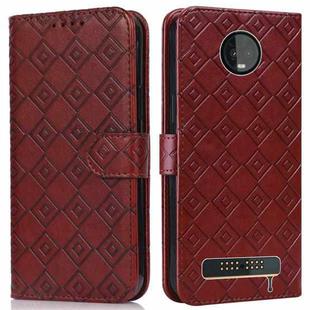 For Motorola Moto Z3 / Z3 Play Embossed Big Small Concentric Squares Pattern Horizontal Flip Leather Case with Card Slot & Holder & Wallet(Brown)