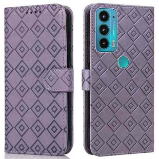 For Motorola Edge 20 Embossed Big Small Concentric Squares Pattern Horizontal Flip Leather Case with Card Slot & Holder & Wallet(Purple)