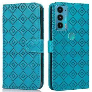 For Motorola Edge 20 Embossed Big Small Concentric Squares Pattern Horizontal Flip Leather Case with Card Slot & Holder & Wallet(Blue)