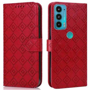 For Motorola Edge 20 Embossed Big Small Concentric Squares Pattern Horizontal Flip Leather Case with Card Slot & Holder & Wallet(Red)