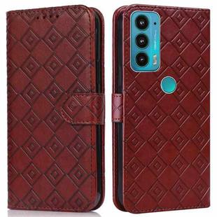 For Motorola Edge 20 Embossed Big Small Concentric Squares Pattern Horizontal Flip Leather Case with Card Slot & Holder & Wallet(Brown)