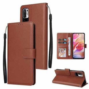 For Xiaomi Redmi Note 10 5G Multifunctional Horizontal Flip Leather Case, with Three Card Slot & Holder & Photo Frame & Lanyard(Brown)