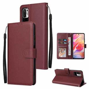 For Xiaomi Redmi Note 10 5G Multifunctional Horizontal Flip Leather Case, with Three Card Slot & Holder & Photo Frame & Lanyard(Red Wine)