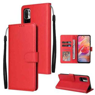 For Xiaomi Redmi Note 10 5G Multifunctional Horizontal Flip Leather Case, with Three Card Slot & Holder & Photo Frame & Lanyard(Red)